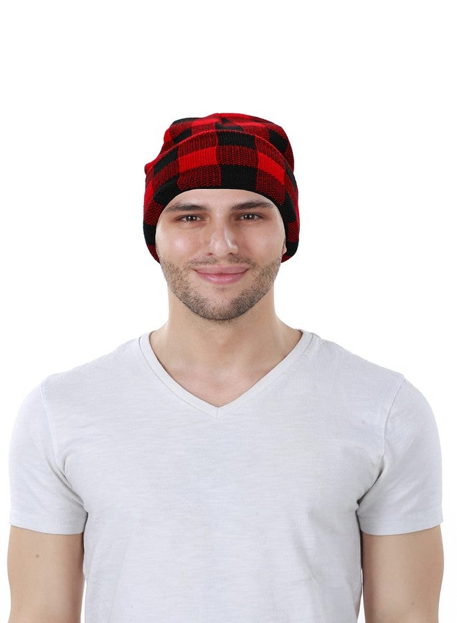 KBETHOS KBW-285 BLK-RED Classic Men's Women's Cuffed Folded Acrylic Knit Beanie Hat Buffalo Plaid Solid Unisex Cold (One Size, Black Red Buffalo Plaid) - Image 3